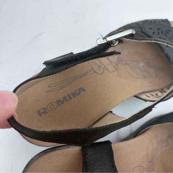 ROMIKA Nevis 05 Black Perforated Leather Wedge Heel Sandal Size 39 8.5 - Picture 7 of 12